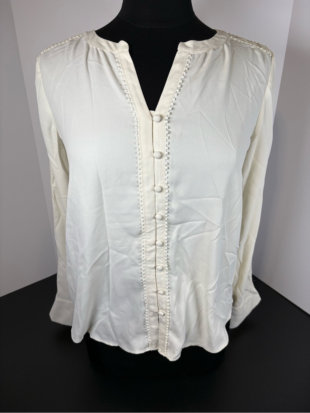 Ann Taylor Ivory Button-Front Long-Sleeve Blouse